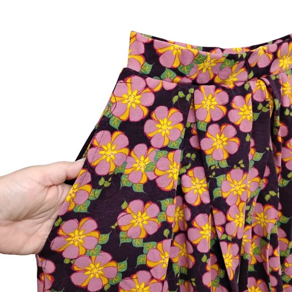 Lularoe Madison Skirt Size XS Floral Print Purple Pink and Yellow Pockets Pullon - Picture 5 of 8